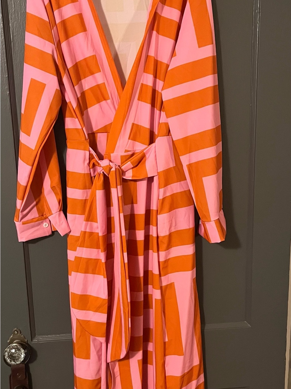 Pink and Orange Geometric Wrap Dress